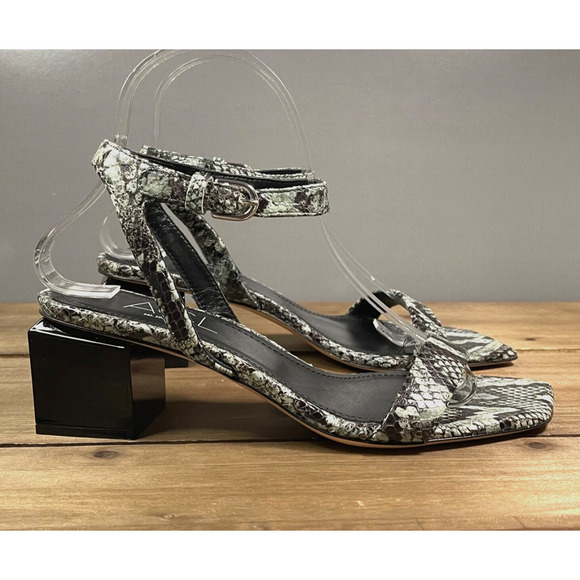 AGL Women's Angie Strap Sandals Size 38 Black Blue Leather Snakeskin Block Heel - Picture 1 of 16